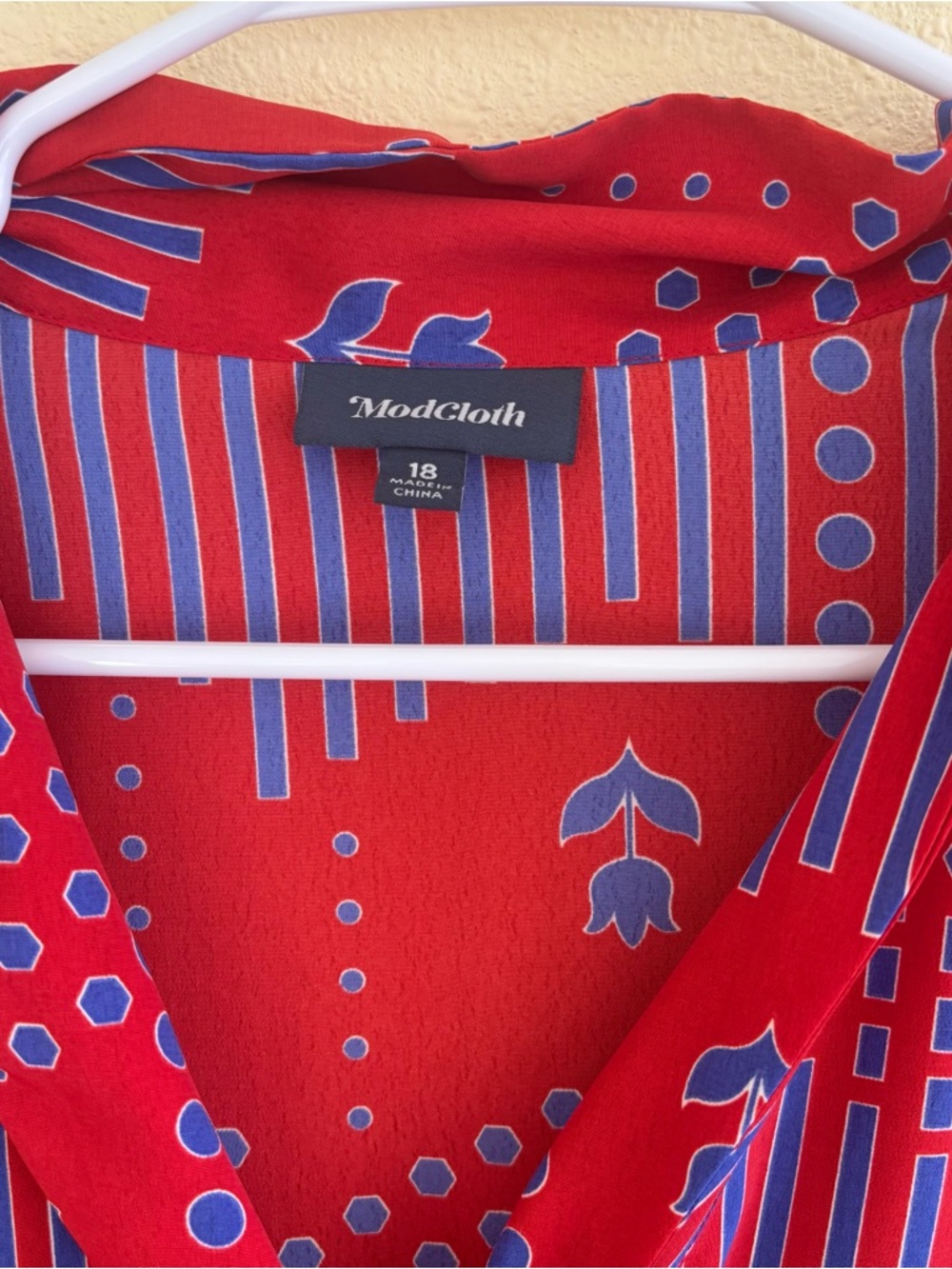 ModCloth Red and Lavender Long Sleeve Tie-Neck Dress - Picture 12 of 13